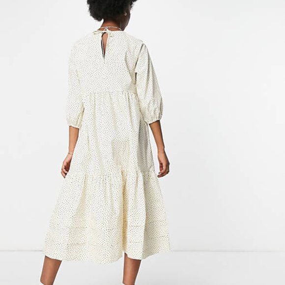 NWOT Monki Vira midi smock dress in cream dot print - Picture 3 of 7